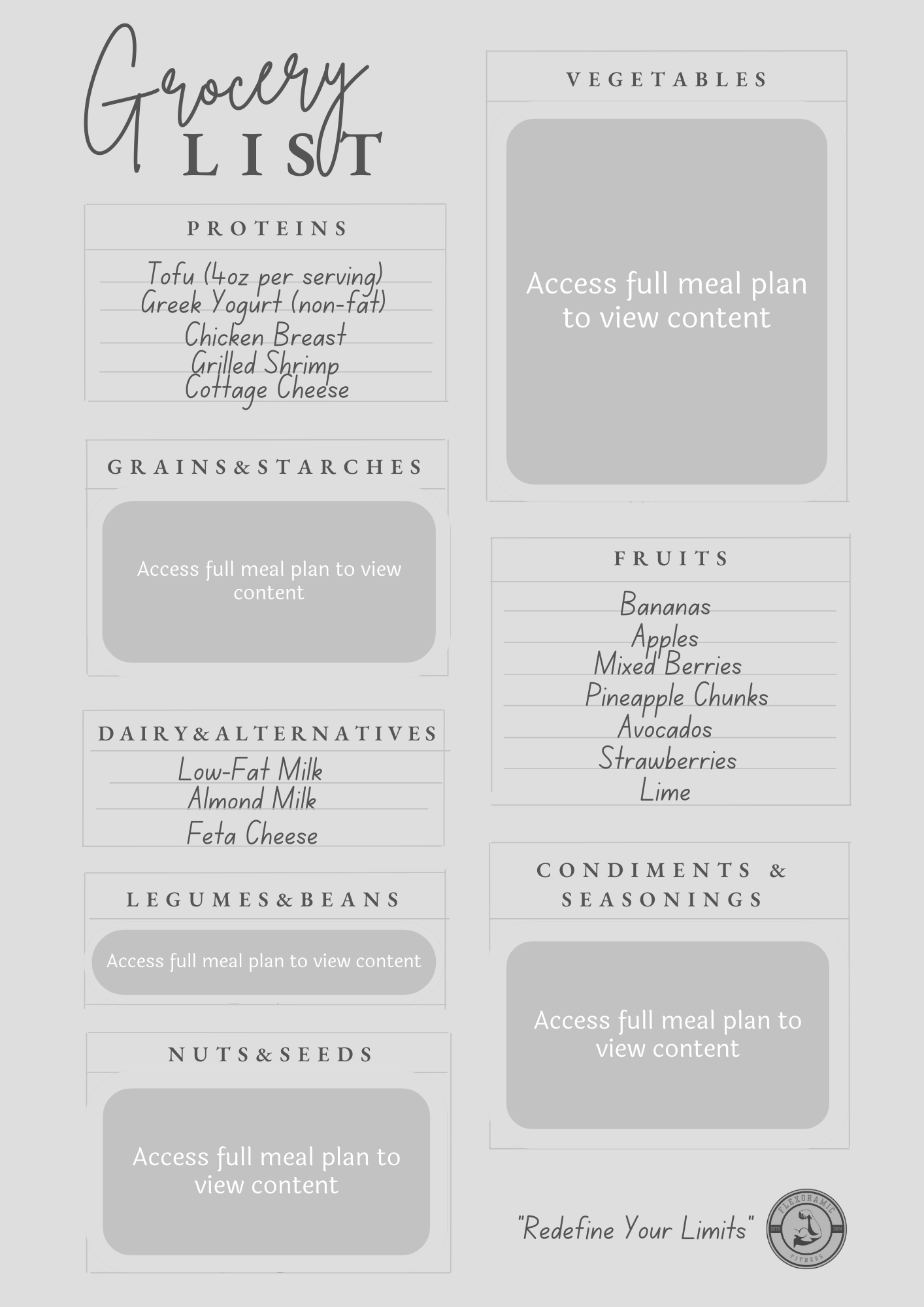 Healthy eating grocery list